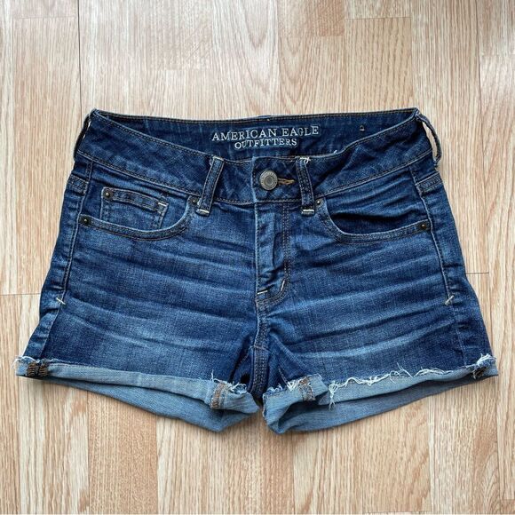 American Eagle Super Stretch Jean Shortie Shorts - Size: 2 - Picture 1 of 5